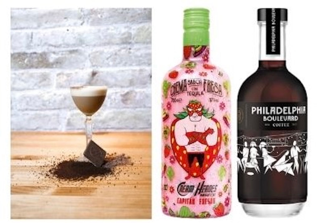 Fresón Strawberry Espresso Cocktail Set: Capitán Fresón und Philadelphia Boulevard Likör Flaschen.