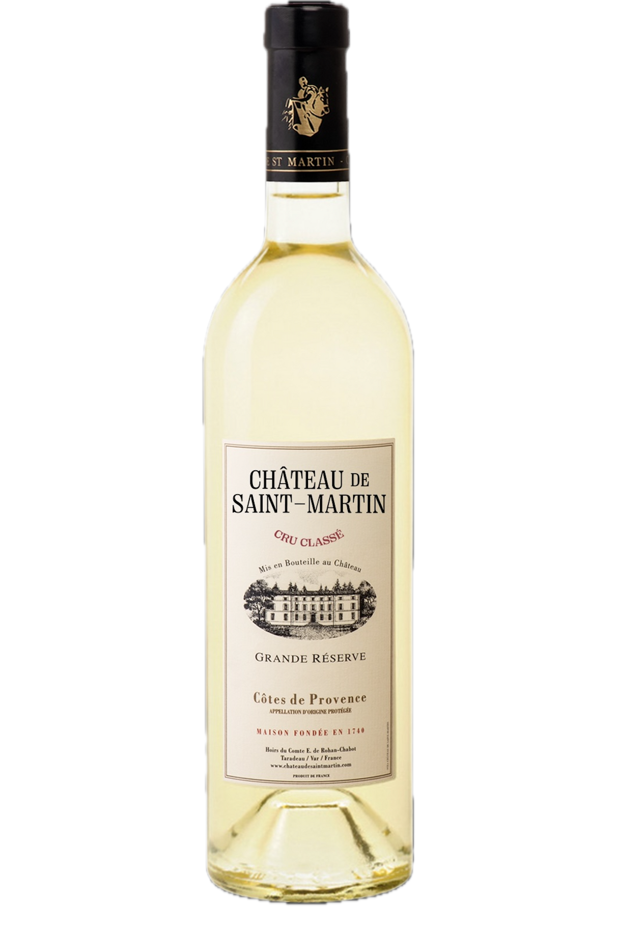 Château de St Martin Grande Réserve Blanc Weißwein aus der Provence Cru Classé Flasche mit hellem Farbton und Etikett