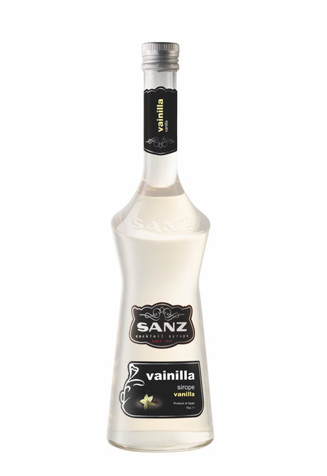 Vanillesirup Sanz 700 ml in einer eleganten Flasche mit schwarzem Etikett