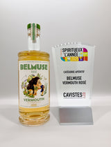 Belmuse Rosé Wermut aus der Provence neben Trophäe „Spirituose des Jahres 2025“, Kategorie Aperitif, Wein Paris Wettbewerb