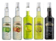 Fünf alkoholfreie Charly’s Likör-Alternativen in den Sorten Apfel, Pfirsich, Melon, Zitrone und Brombeere