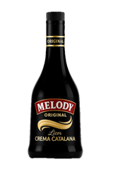 Crema Catalana Likör Melody Original in schwarzer Flasche mit rotem Etikett und goldener Schrift