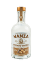 Hanza Potato Vodka 40% Vol, 500 ml. Weiße Flasche mit braunem Etikett, das ein Segelschiff und Kartoffeln zeigt.