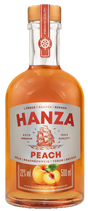 Hanza Peach Likör 22% Vol. 500 ml Flasche mit goldenem Verschluss und weiß-orangefarbenem Etikett