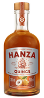 Hanza Quince Likör 36% Vol. 500 ml Flasche mit goldenem Verschluss und Quittenabbildung auf dem Etikett