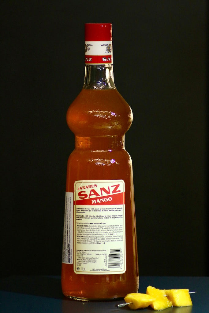 Mango Sirup "Sanz" 1L-Flasche Rückseite