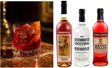 Negroni im Glas mit Orangenzeste neben Bordiga Vermouth Rosso, Occitan Gin und Bitter Rosso Flasche