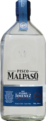 Pisco MalPaso Pedro Jimenez aus Chile 700 ml 40% in klarer Glasflasche mit blauem Etikett