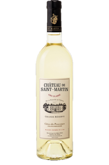 Château de St Martin Grande Réserve Blanc Weißwein aus der Provence Cru Classé Flasche mit hellem Farbton und Etikett